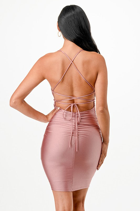 LACE UP BACK MINI DRESS