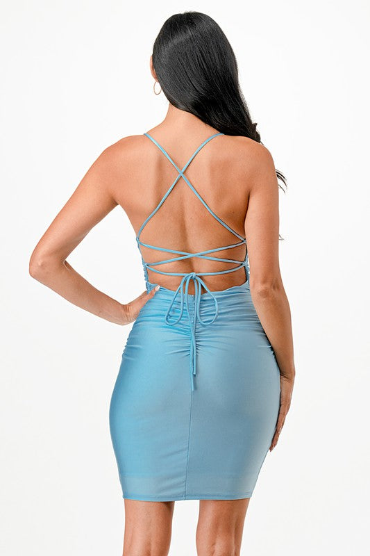 LACE UP BACK MINI DRESS