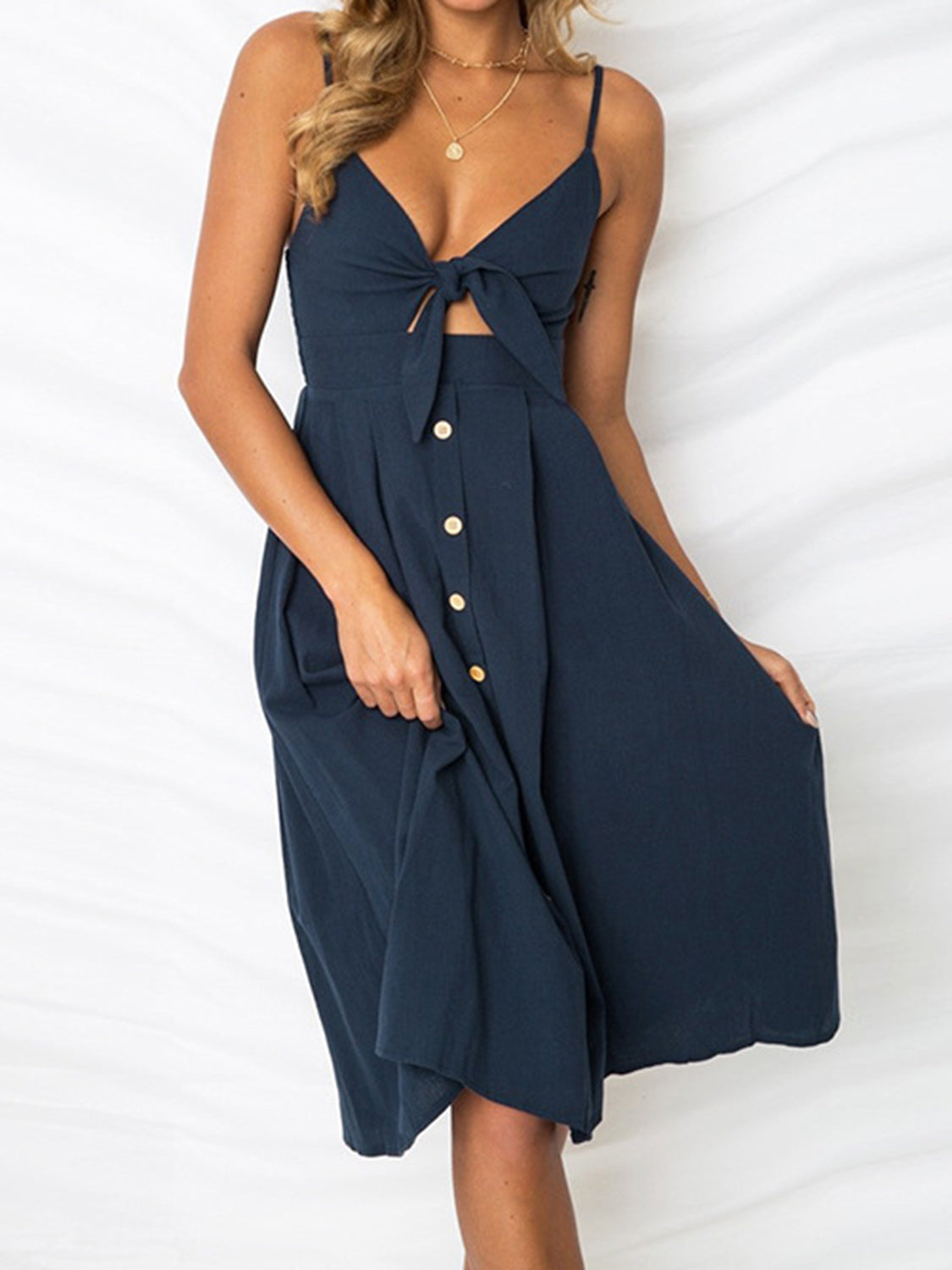 CUTOUT SMOCKED SWEETHEART NECK CAMI DRESS