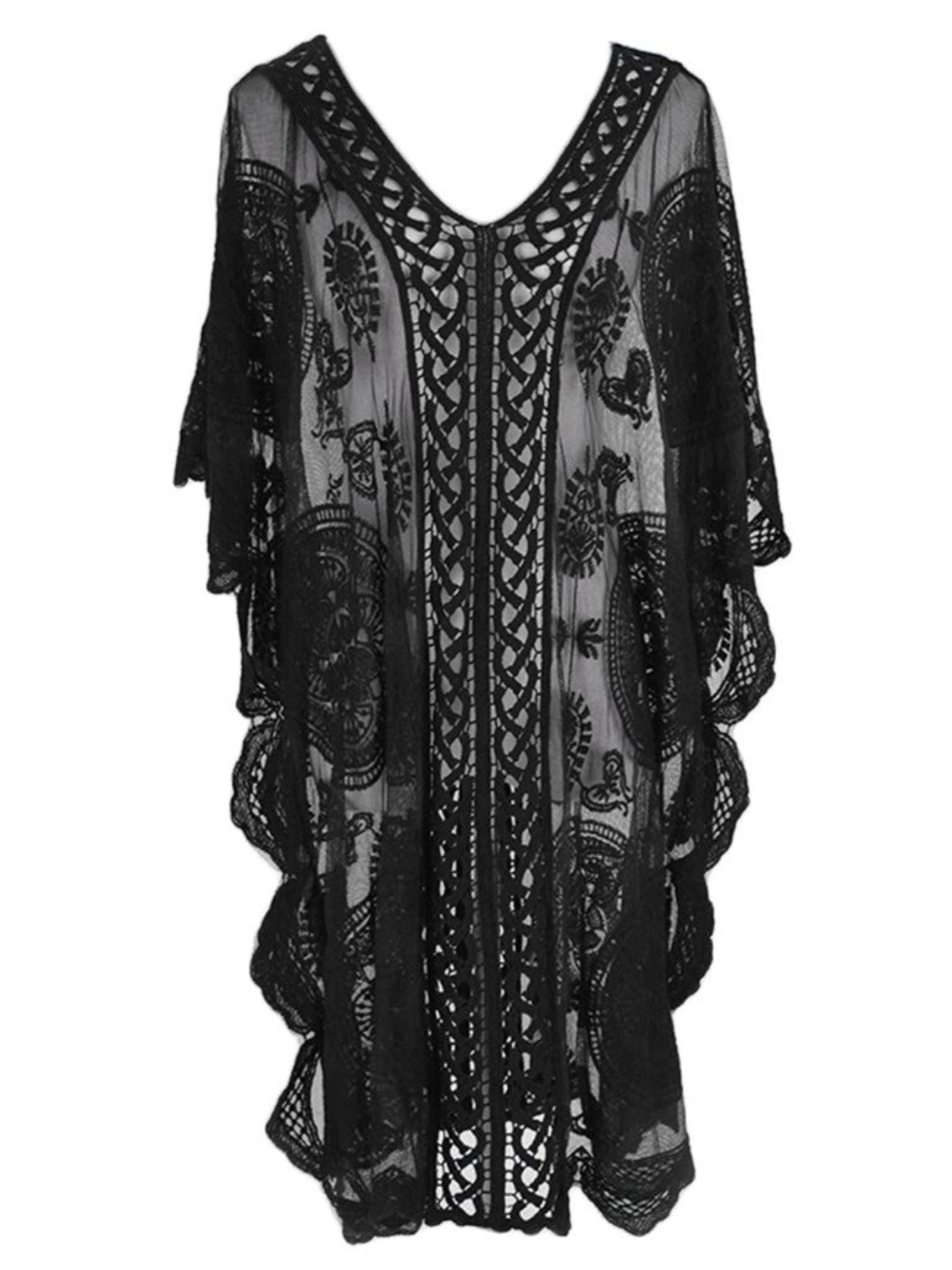 LACE V-NECK 3/4 SLEEVE COVER-UP