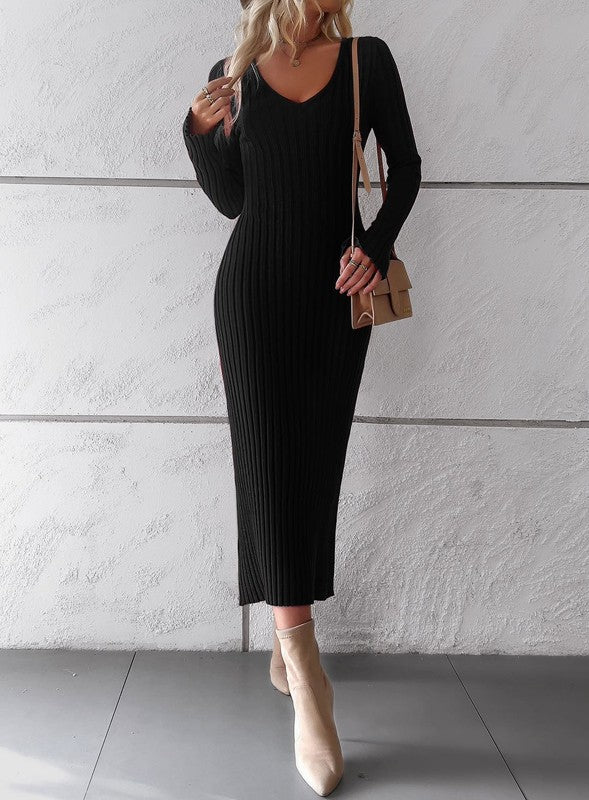 RIBBED LONG SLEEVE MAXI DRESS