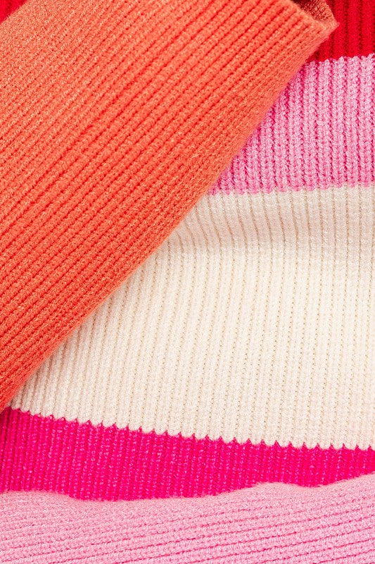 LONG SLEEVE COLOR BLOCK STRIPE KNIT TOP
