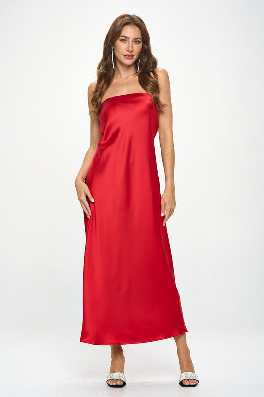 SILKY SATIN TUBE DRAPED DRESS