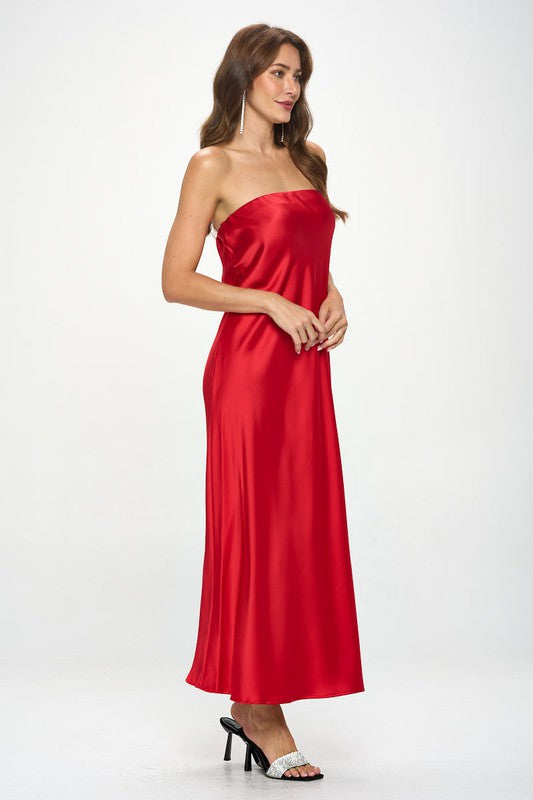 SILKY SATIN TUBE DRAPED DRESS