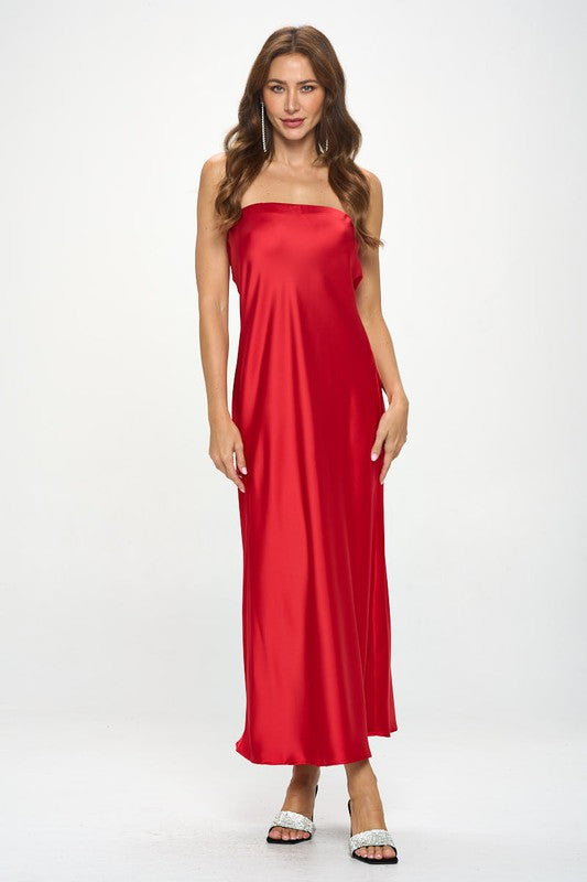 SILKY SATIN TUBE DRAPED DRESS