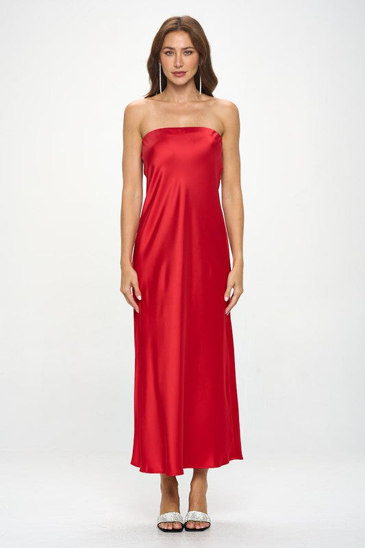 SILKY SATIN TUBE DRAPED DRESS