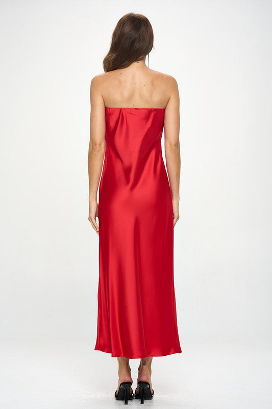 SILKY SATIN TUBE DRAPED DRESS