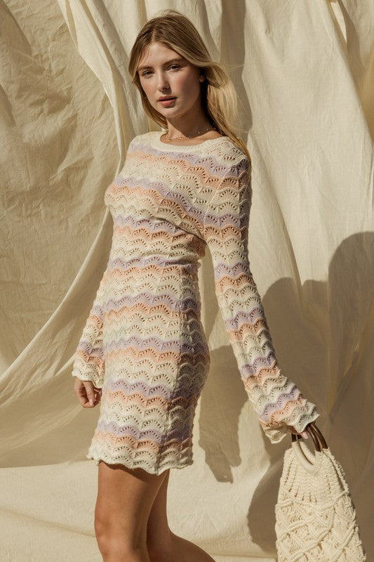 ROUND NECK BELL SLEEVE SWEATER DRESS