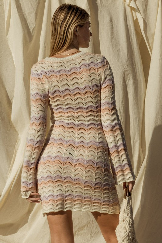 ROUND NECK BELL SLEEVE SWEATER DRESS