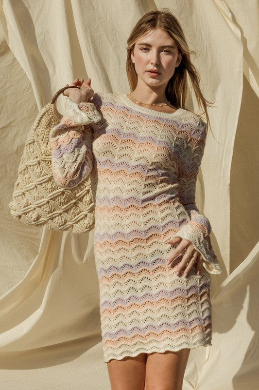 ROUND NECK BELL SLEEVE SWEATER DRESS