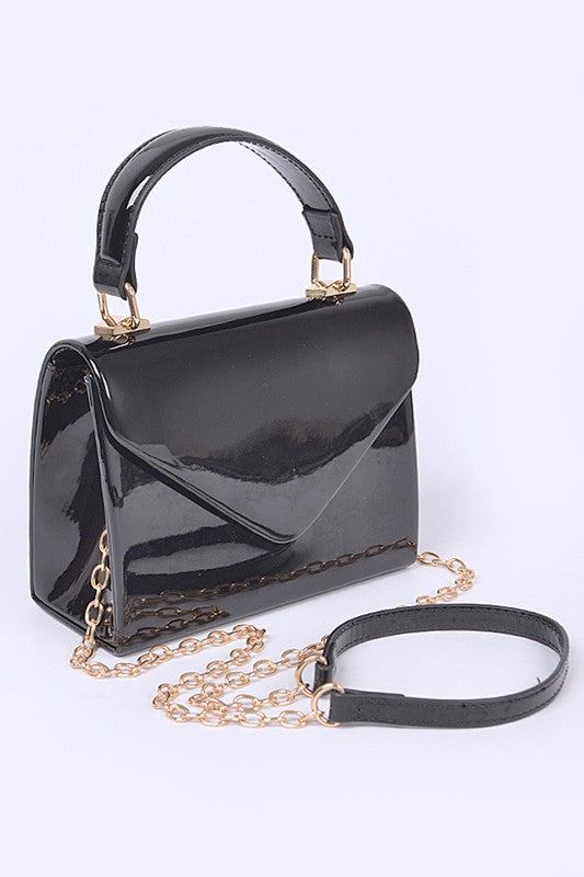 PATENT LEATHER TOP HANDLE SWING BAG