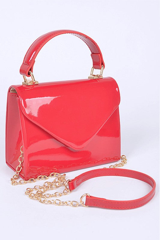 PATENT LEATHER TOP HANDLE SWING BAG