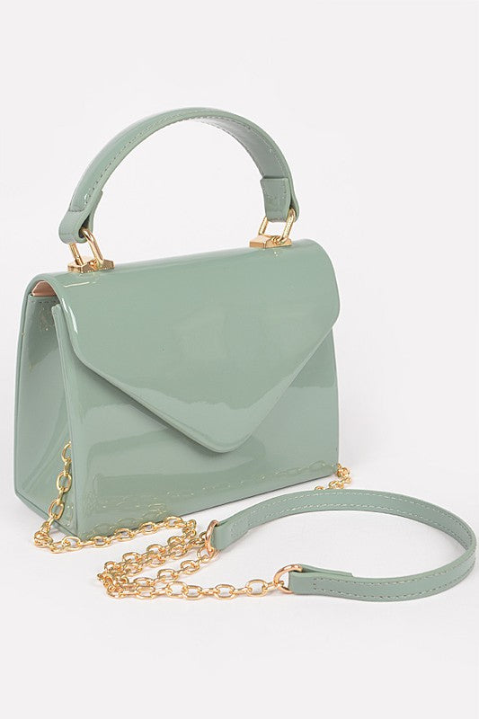 PATENT LEATHER TOP HANDLE SWING BAG
