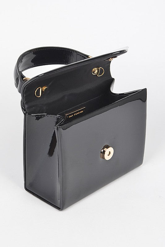 PATENT LEATHER TOP HANDLE SWING BAG
