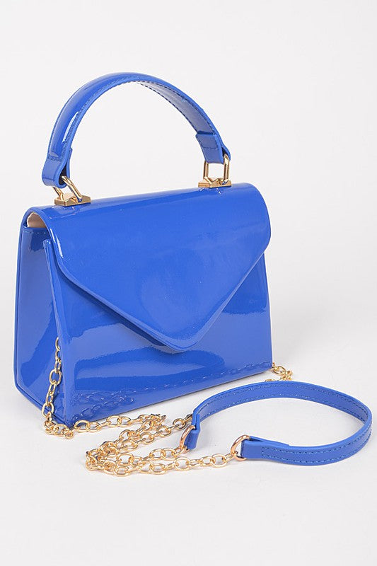 PATENT LEATHER TOP HANDLE SWING BAG