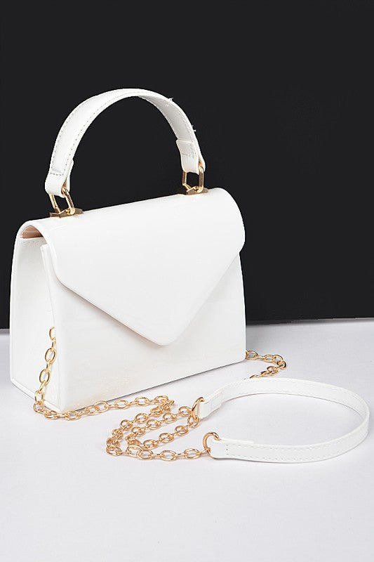 PATENT LEATHER TOP HANDLE SWING BAG