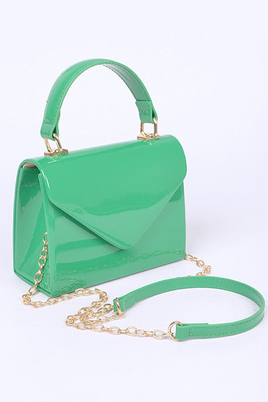 PATENT LEATHER TOP HANDLE SWING BAG