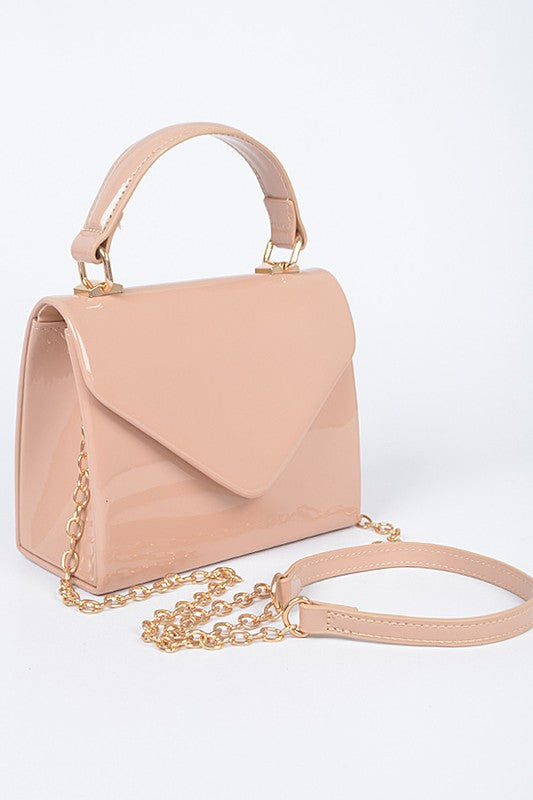 PATENT LEATHER TOP HANDLE SWING BAG