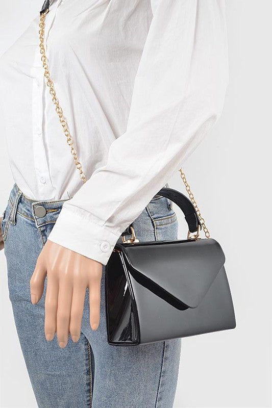 PATENT LEATHER TOP HANDLE SWING BAG