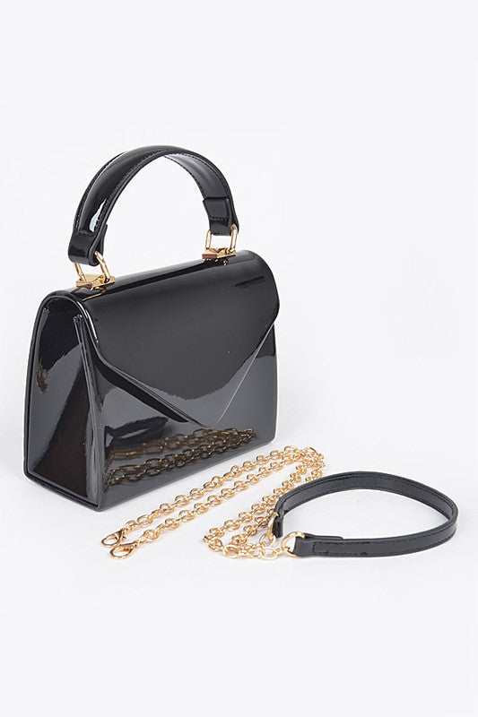 PATENT LEATHER TOP HANDLE SWING BAG