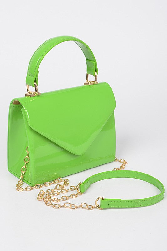 PATENT LEATHER TOP HANDLE SWING BAG