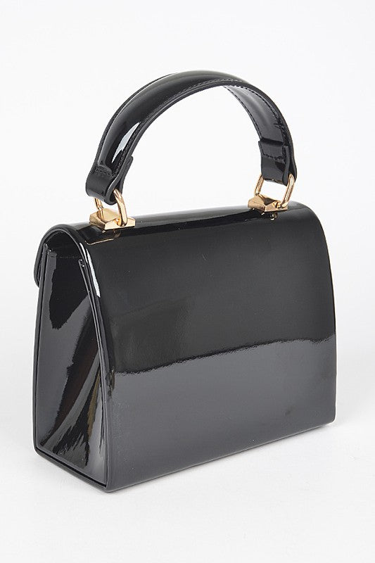 PATENT LEATHER TOP HANDLE SWING BAG