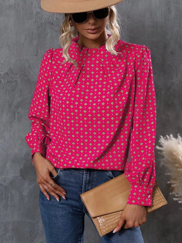 LONG SLEEVE MOCK NECK BLOUSE