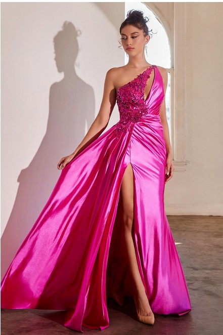 ONE SHOULDER EMBELLISHED SATIN GOWN