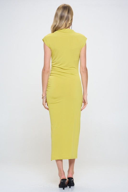 SLEEVELESS RUCHED DRESS WITH SLIT