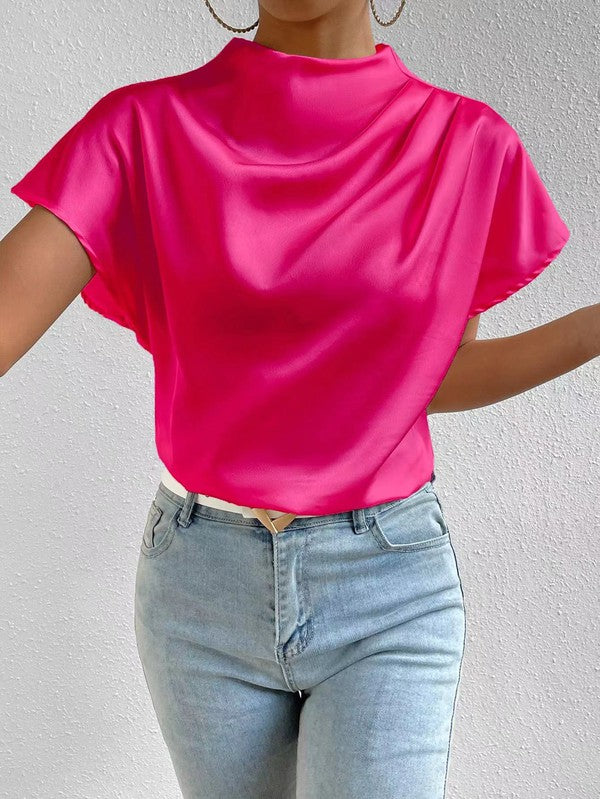 MOCK NECK SATIN BLOUSE