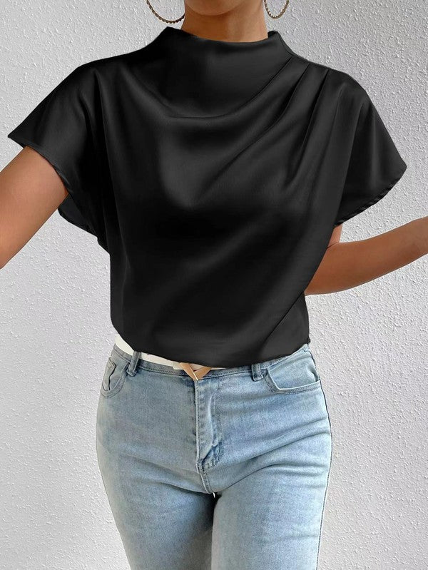 MOCK NECK SATIN BLOUSE