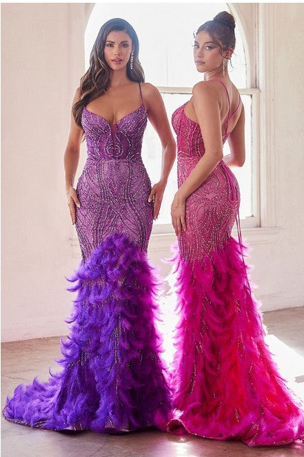 FULLY EMBELLISHED & FEATHERED MERMAID GOWN