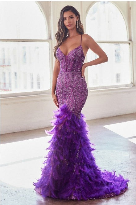 FULLY EMBELLISHED & FEATHERED MERMAID GOWN