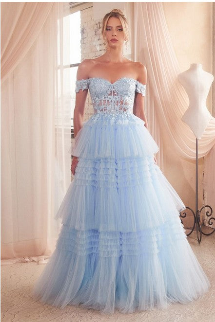 PLEATED TULLE BALL GOWN