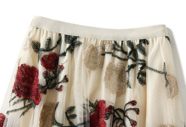 ROSE PRINT MIDI SKIRT