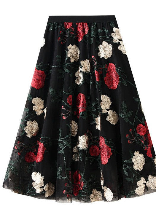 ROSE PRINT MIDI SKIRT