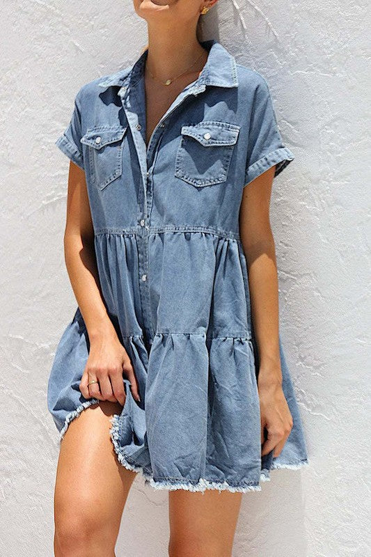 SHORT SLEEVE DENIM DRESS