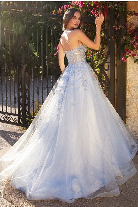 LAYERED TULLE STRAPLESS BALL GOWN