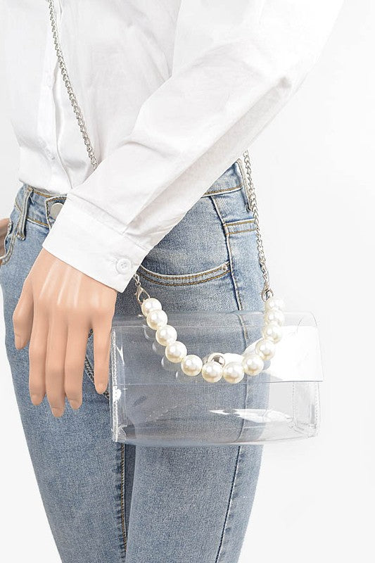 PEARL HANDLE CONVERTIBLE TRANSPARENT BAG