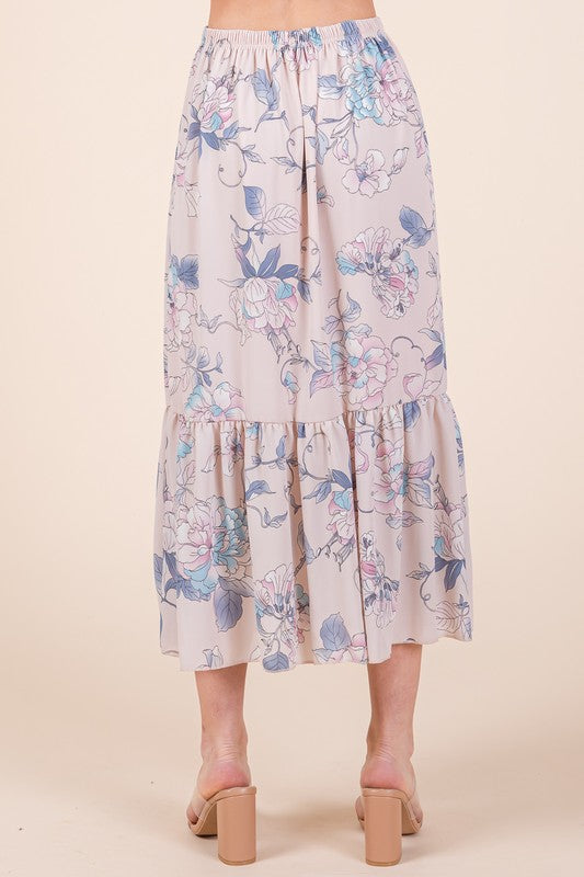 FLORAL PRINT SKIRT SET WITH TIE BACK BLOUSE