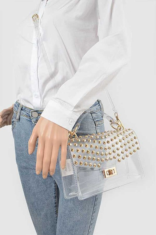 STUDDED ICONIC CLEAR SWING BAG