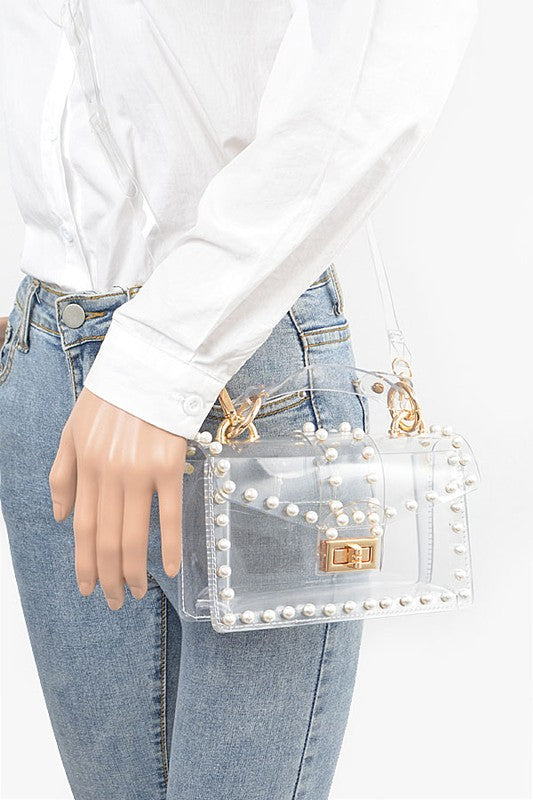 PEARL STUDS TRANSPARENT CLEAR BAG