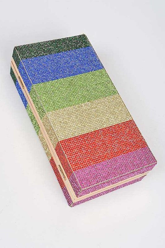 RAINBOW COLOR RHINESTONE PAVE BOX CLUTCH