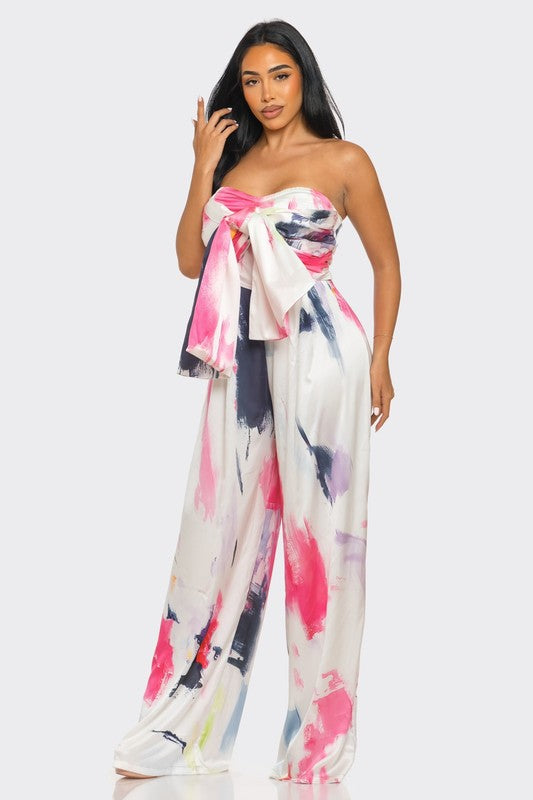 ABSTRACT ELEGANCE PRINTED WIDE LEG JUMPSUIT