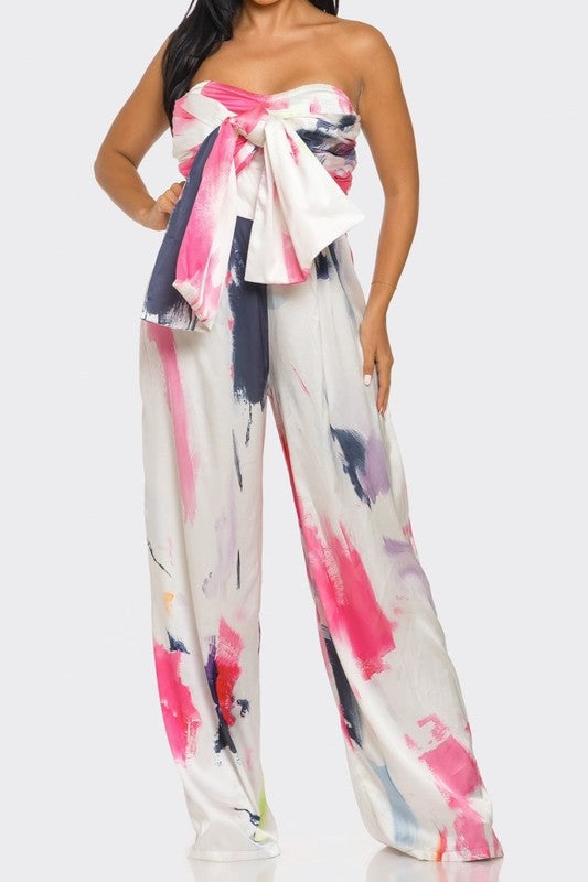 ABSTRACT ELEGANCE PRINTED WIDE LEG JUMPSUIT