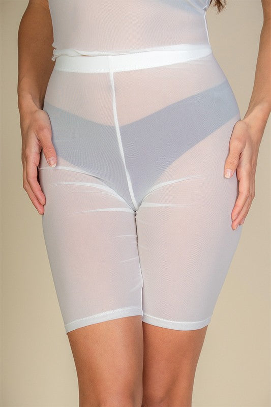 COVER UP BODYCON MESH SHEER BIKER SHORTS