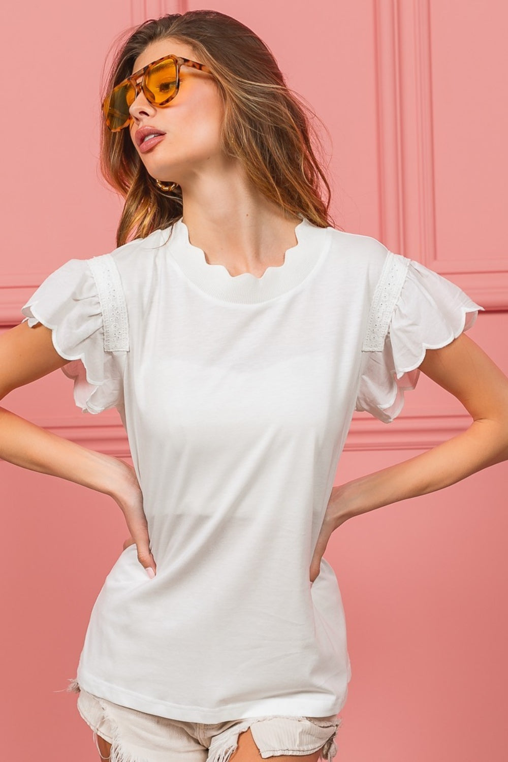 BIBI SCALLOPED EDGED LACE TRIM TOP