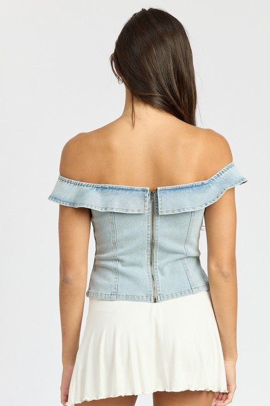OFF THE SHOUDER BUSTIER TOP WITH BACK ZIPPER