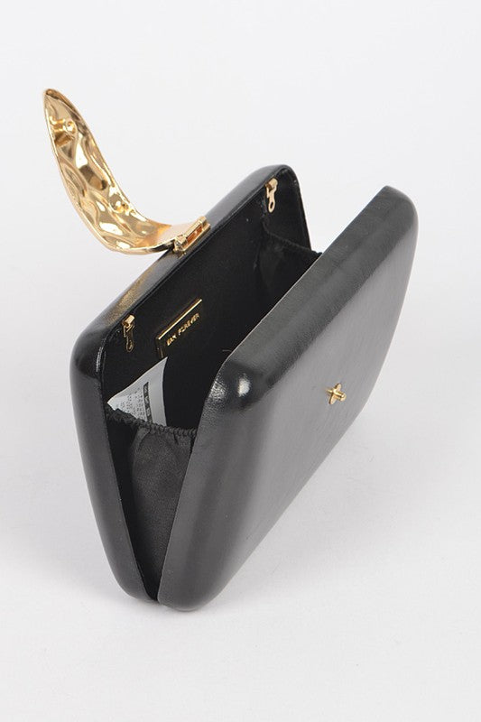 GOLD CLASP METALLIC BOX CLUTCH