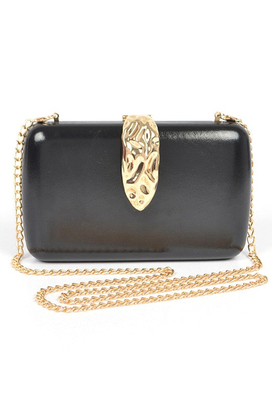 GOLD CLASP METALLIC BOX CLUTCH